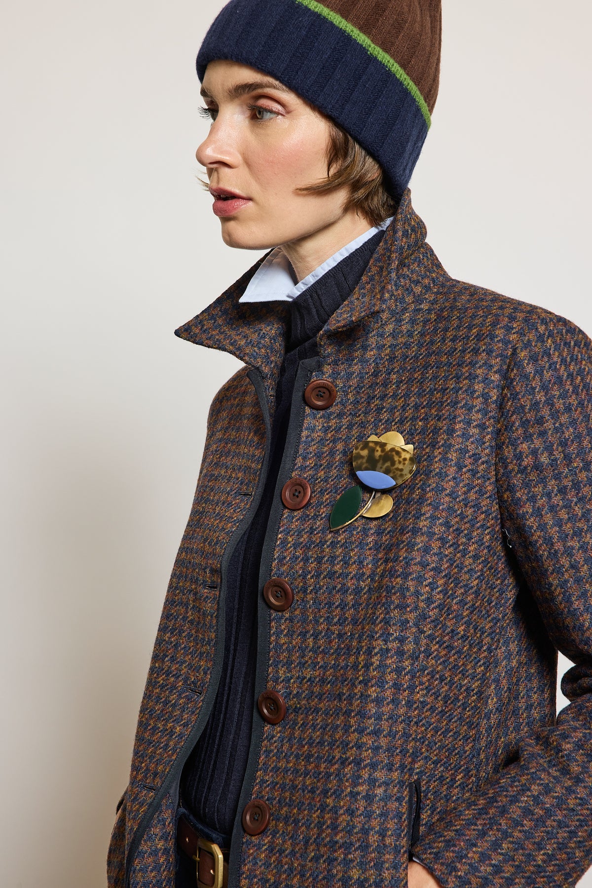 VESTE EN LAINE CINTRÉE PIED-DE-POULE`