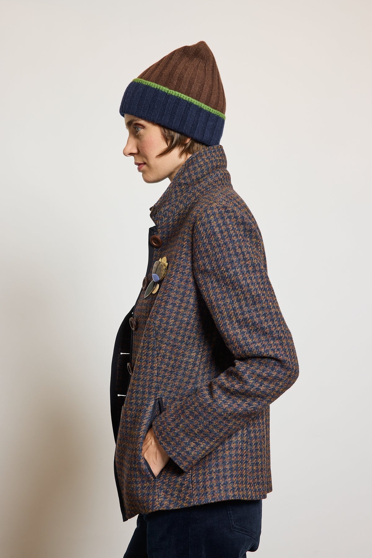 VESTE EN LAINE CINTRÉE PIED-DE-POULE`