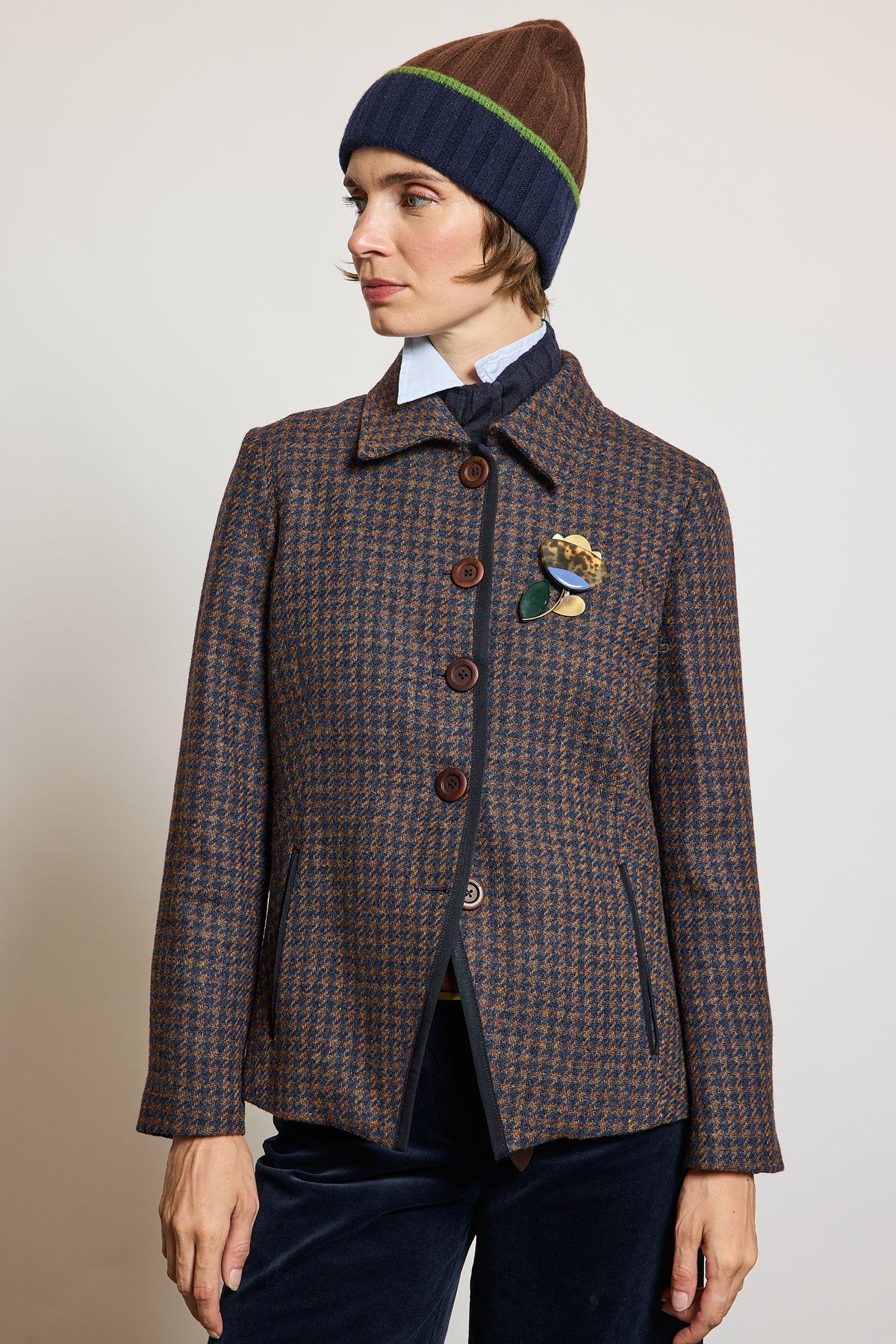 VESTE EN LAINE CINTRÉE PIED-DE-POULE`