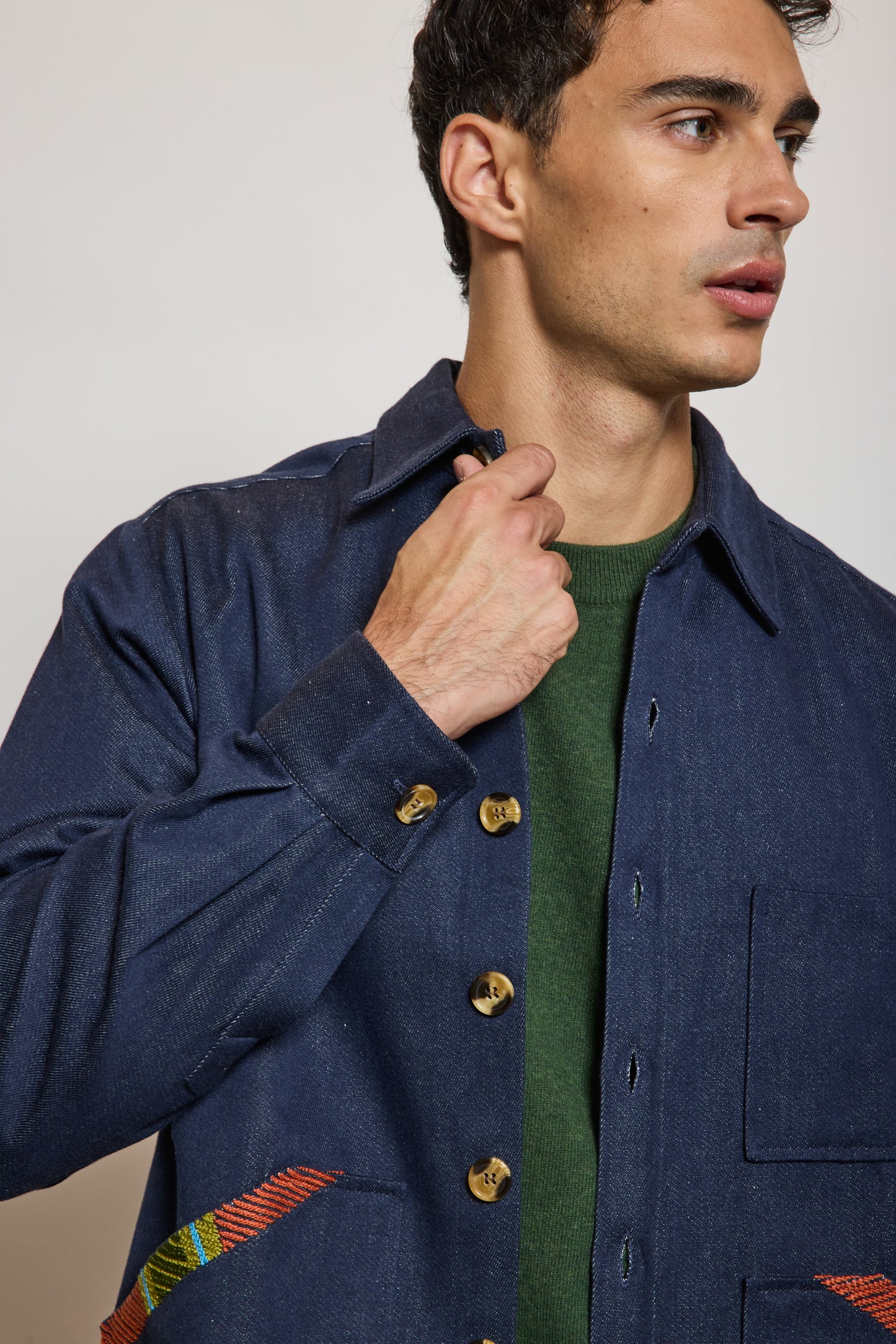 SURCHEMISE EN JEAN BRODÉE BLEUE