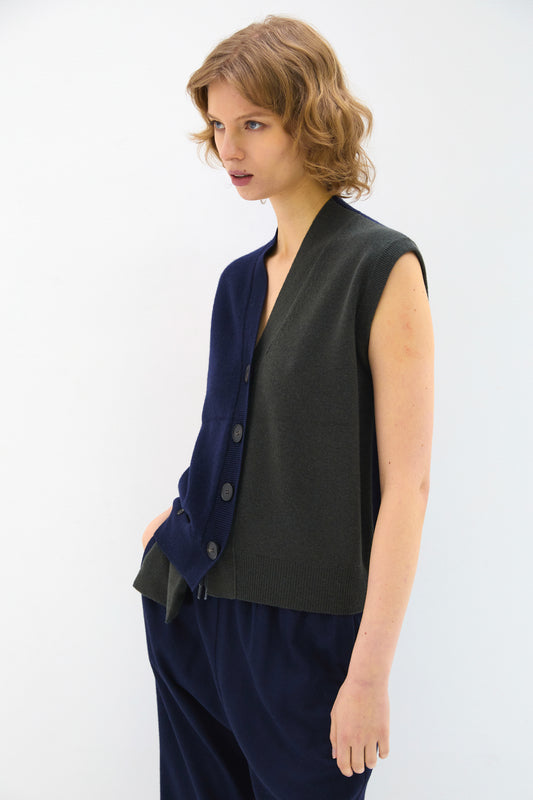 TWO-TONE CARDIGAN KHAKI