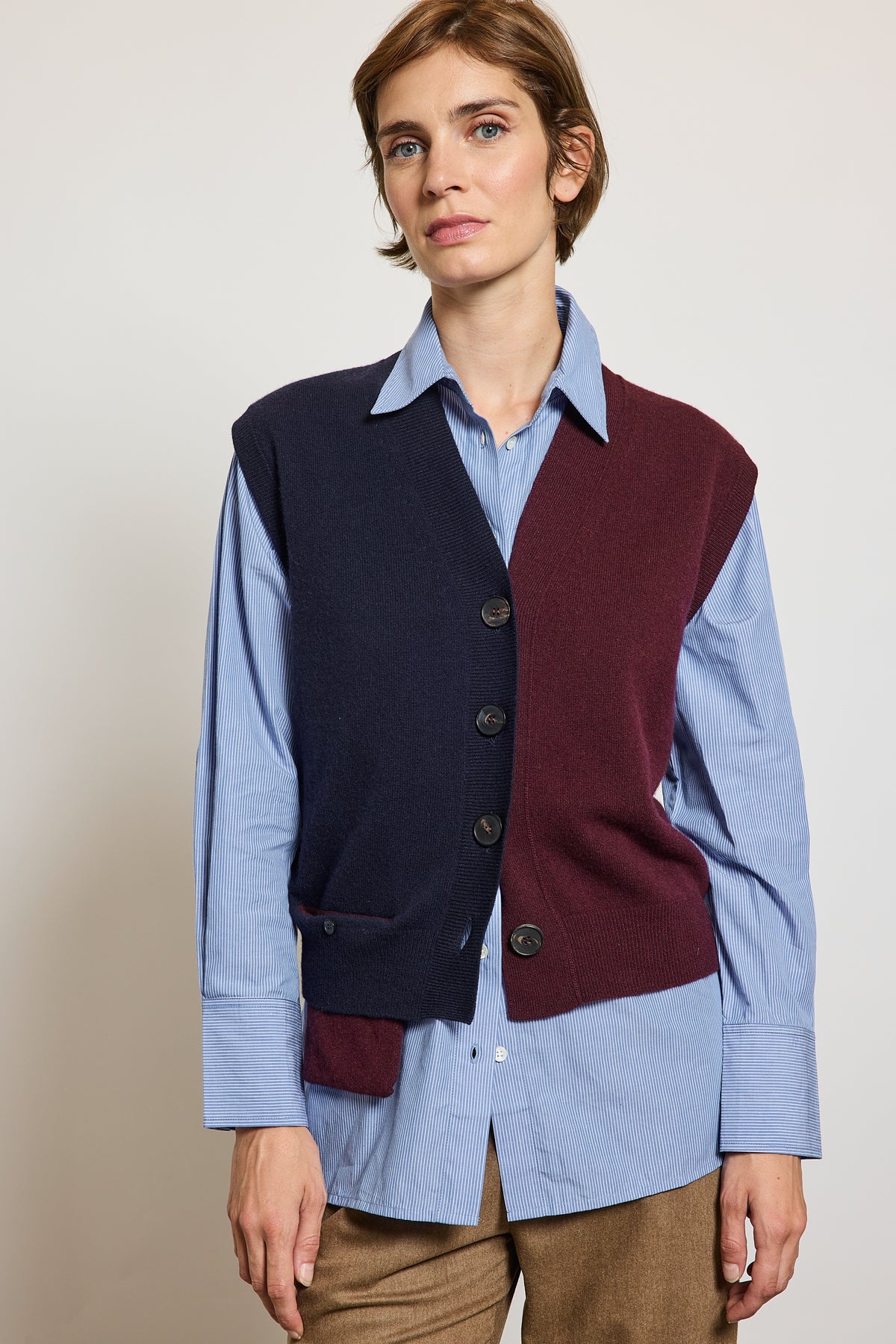 CARDIGAN BICOLORE MARINE