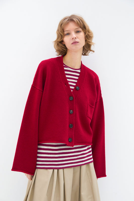 CARDIGAN EN LAINE CERISE