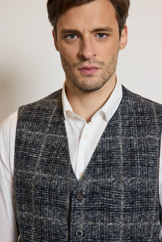 GILET TARTAN BLEU