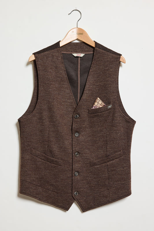 KNITTED MERINO VEST CHOCOLATE
