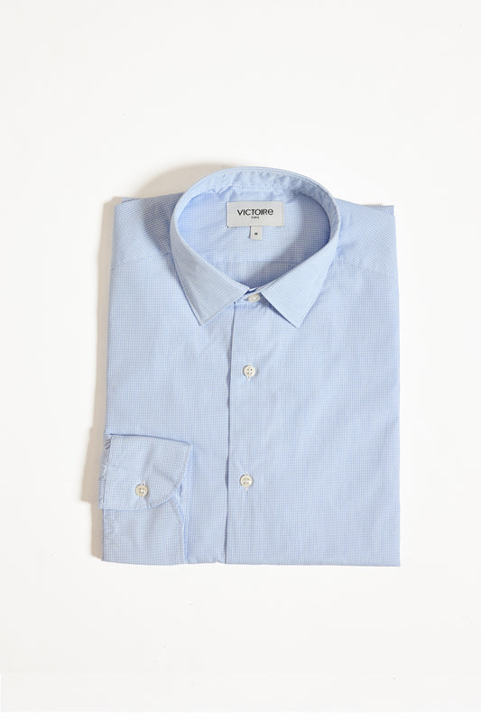 CHEMISE AJUSTÉE MINI CARREAUX CIEL