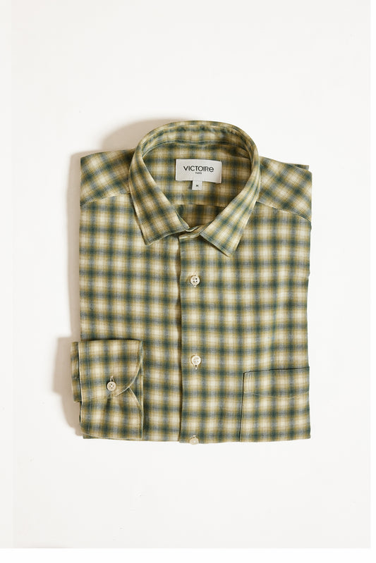 CHEMISE AJUSTÉE FLANELLE CARREAUX KAKI