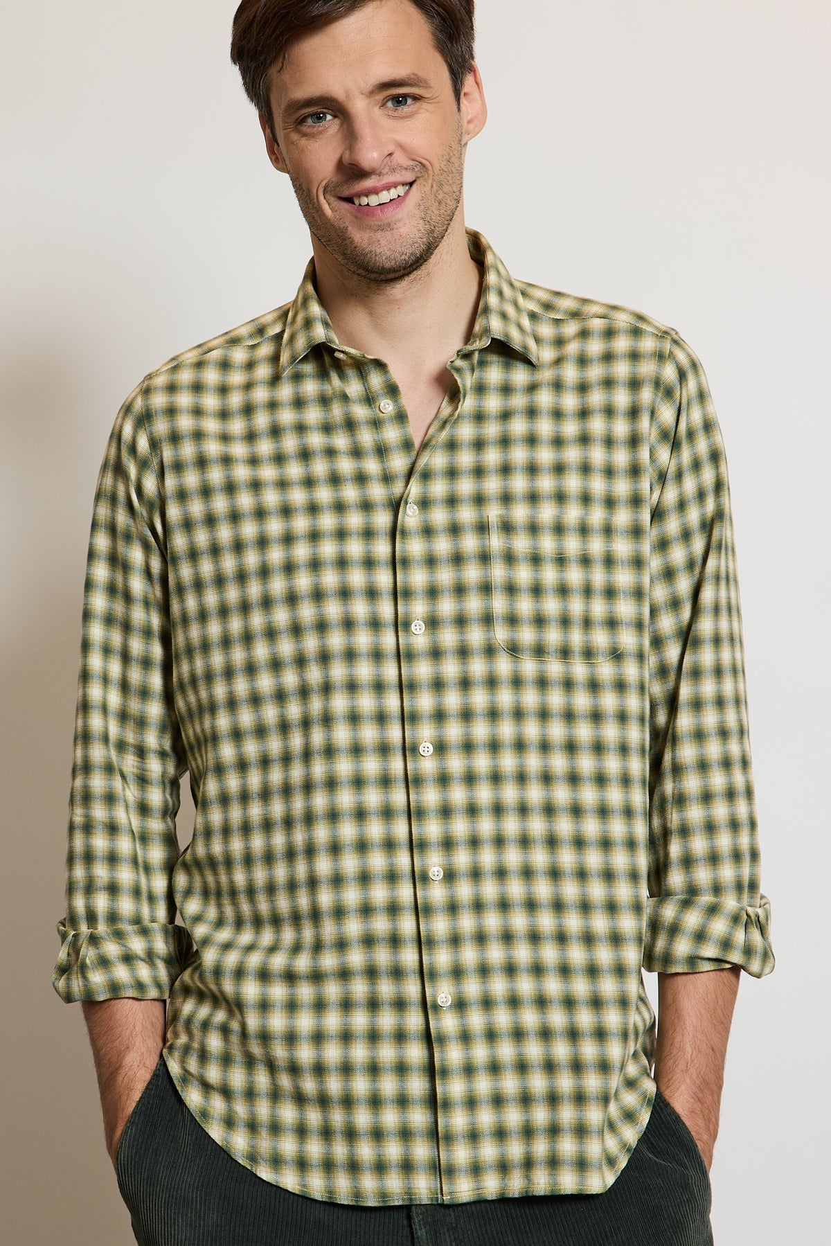 CHEMISE AJUSTÉE FLANELLE CARREAUX KAKI