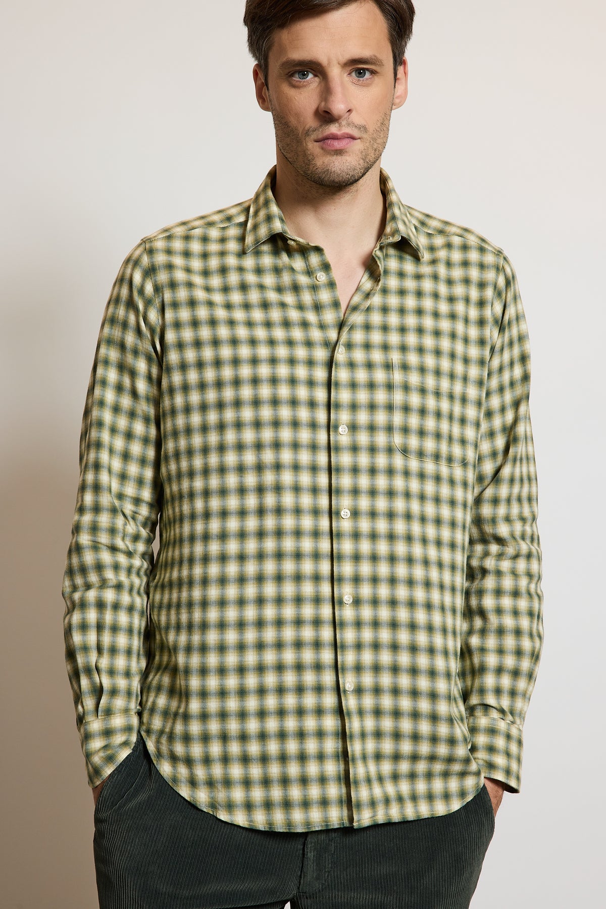 CHEMISE AJUSTÉE FLANELLE CARREAUX KAKI