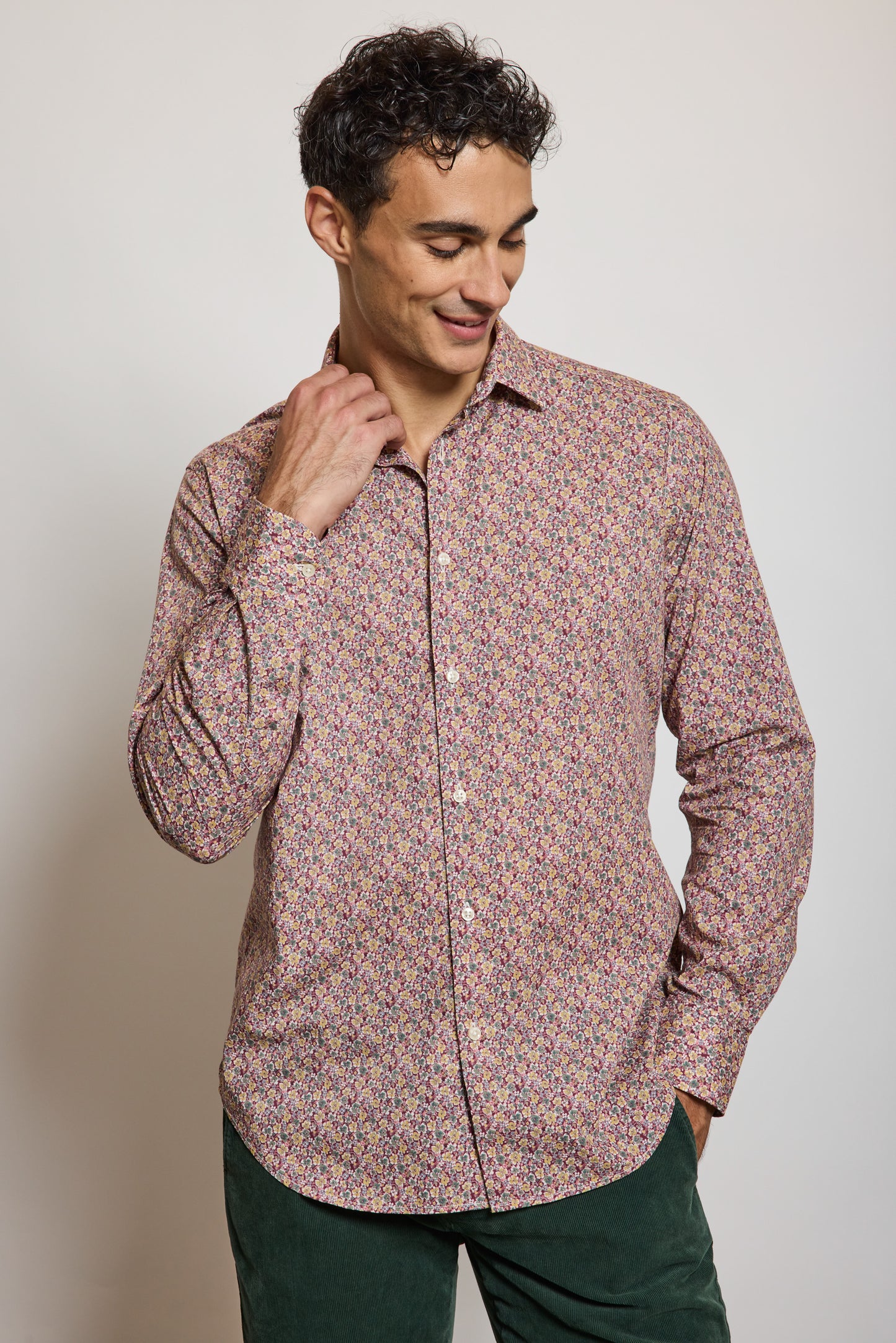 CHEMISE AJUSTÉE MILLEFLEURS BORDEAUX