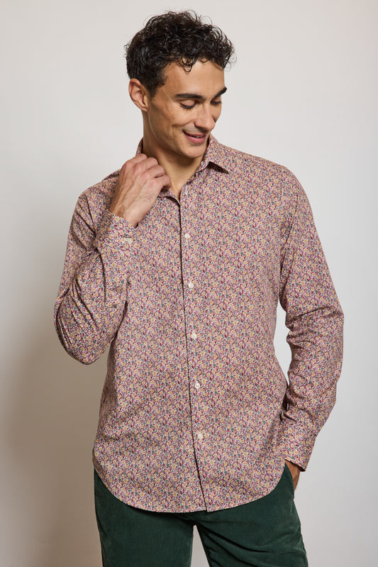 SEMI SLIM SHIRT BURGUNDY FLOWERS