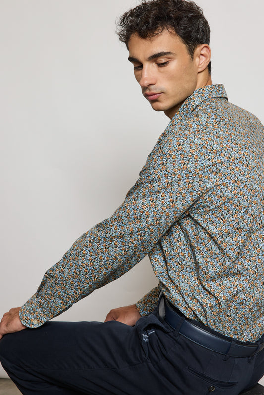 SEMI SLIM SHIRT NAVY FLOWERS