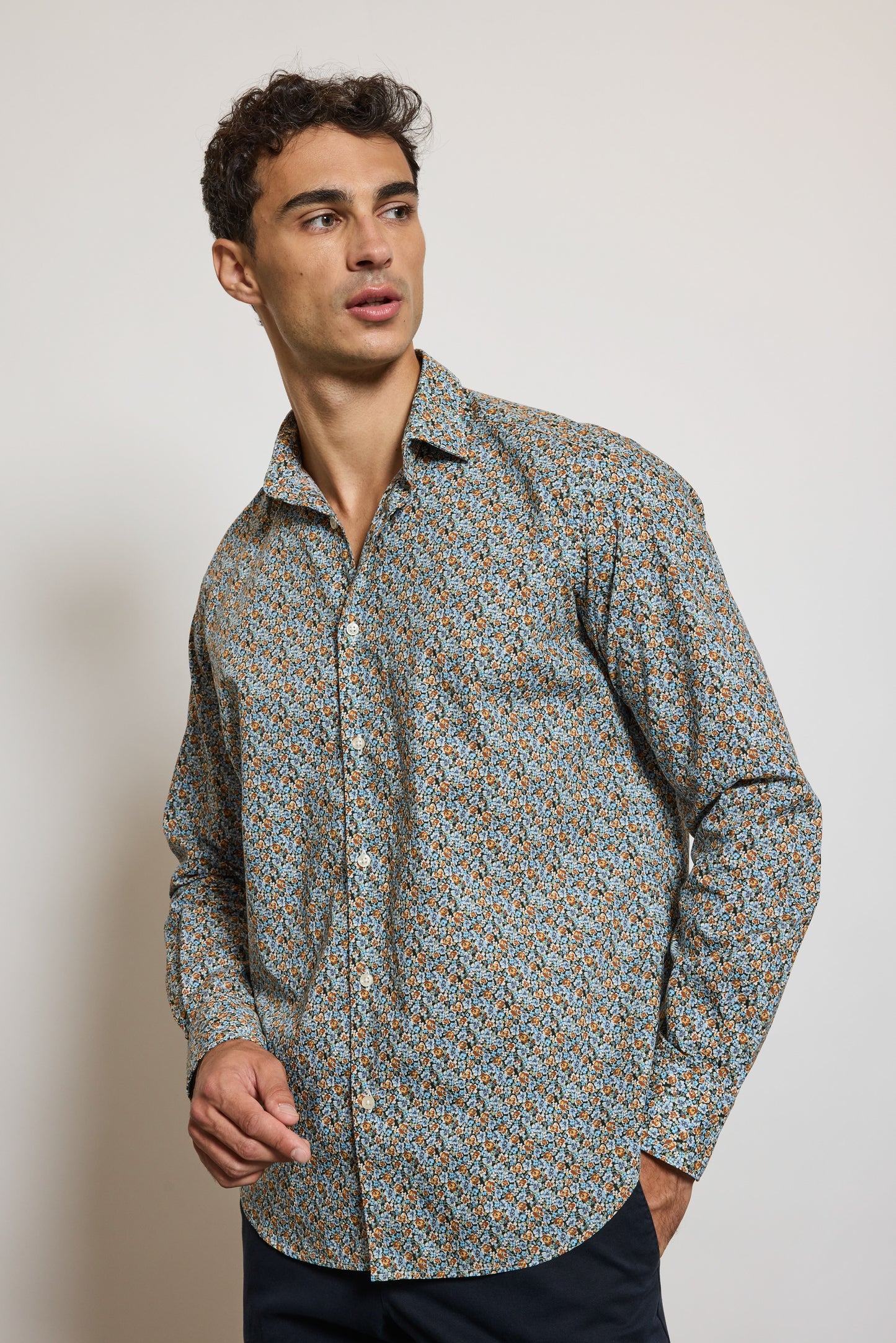 CHEMISE AJUSTÉE MILLEFLEURS MARINE
