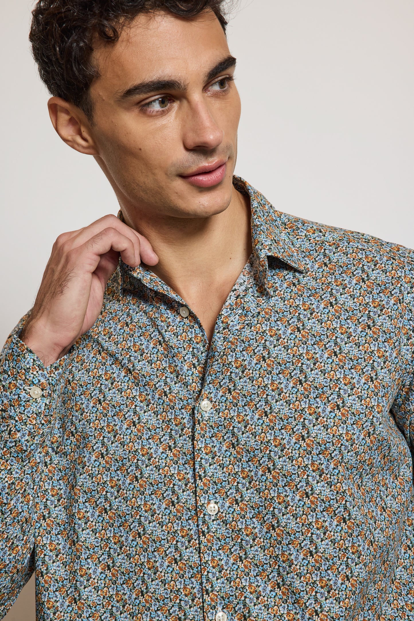 CHEMISE AJUSTÉE MILLEFLEURS MARINE