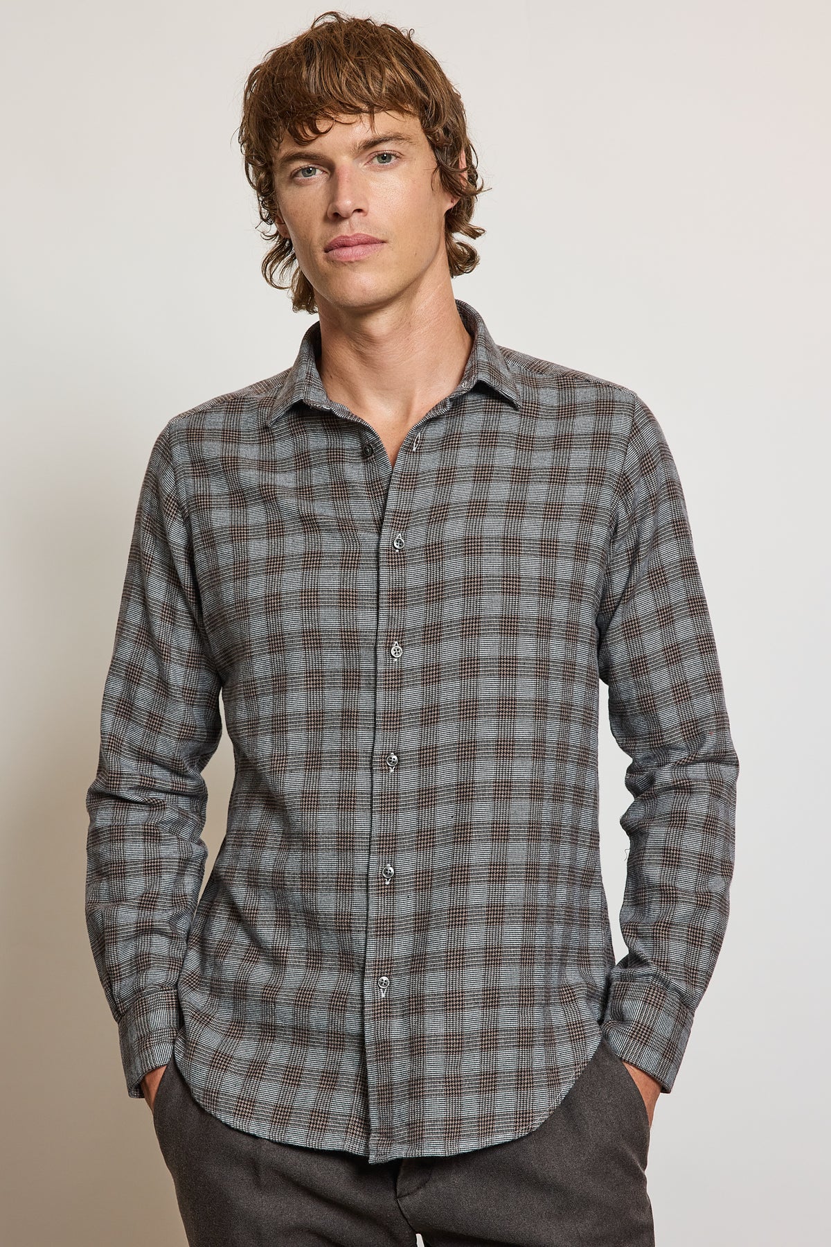 CHEMISE AJUSTÉE PILOU TARTAN TAUPE