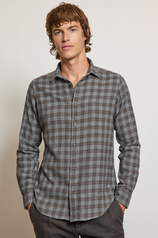FLANNEL SEMI SLIM SHIRT TAUPE TARTAN