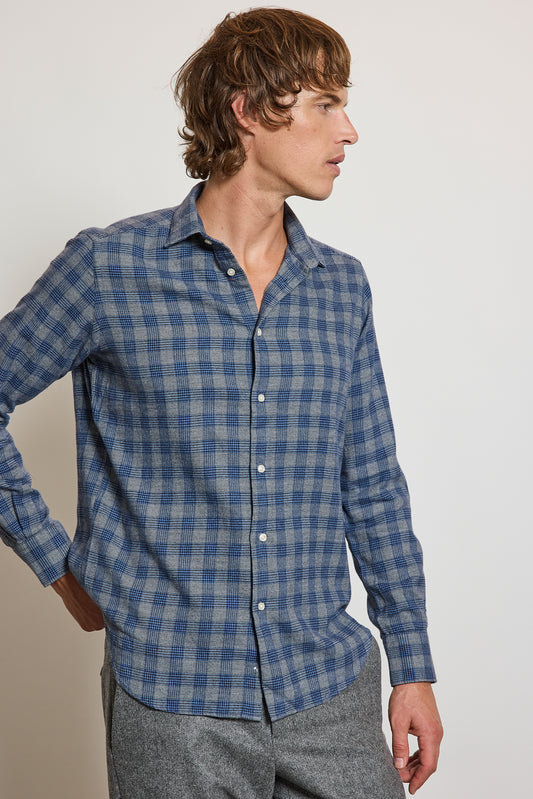 FLANNEL SEMI SLIM SHIRT BLEU TARTAN