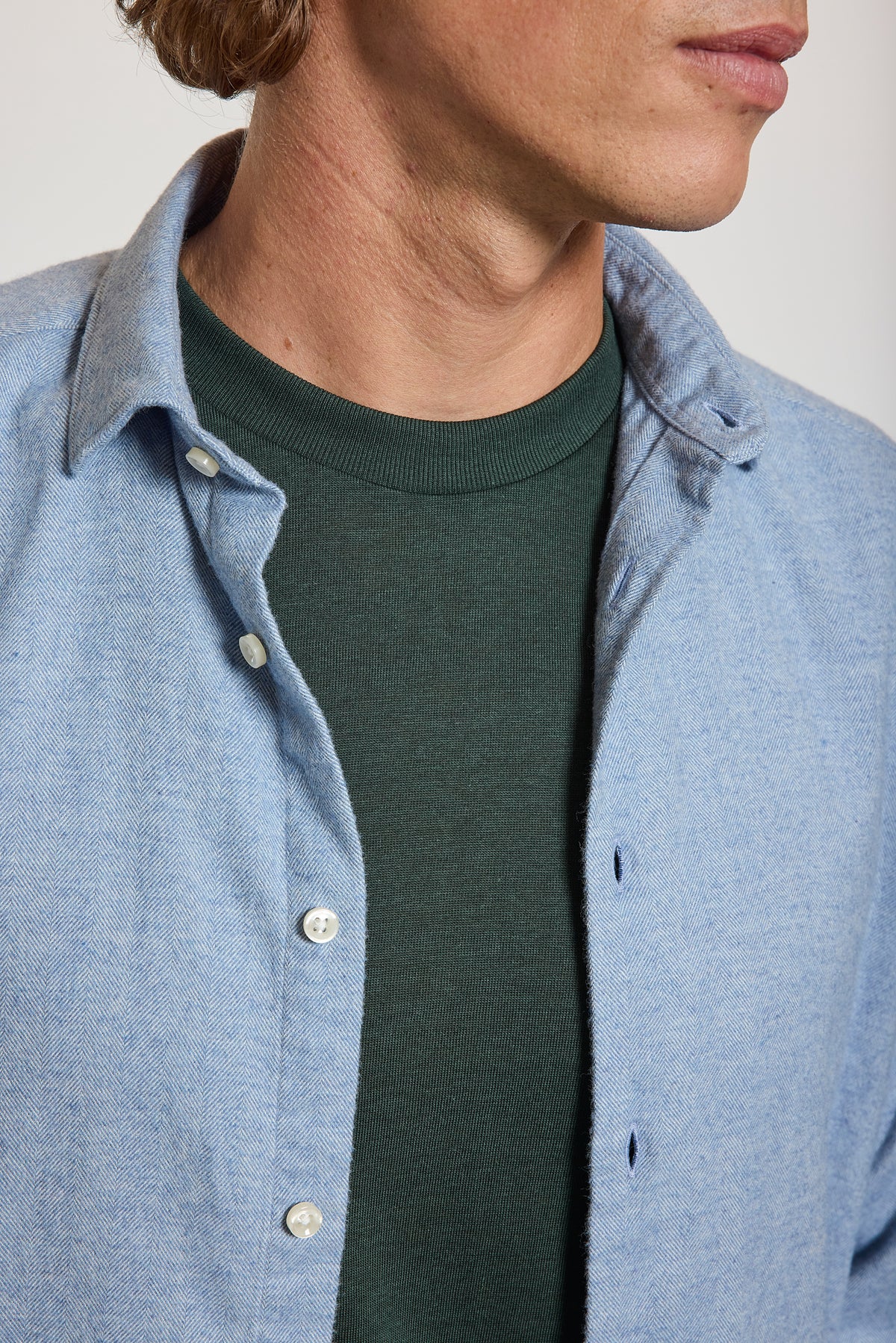 FLANNEL SEMI SLIM SHIRT BLUE HERRINGBONE
