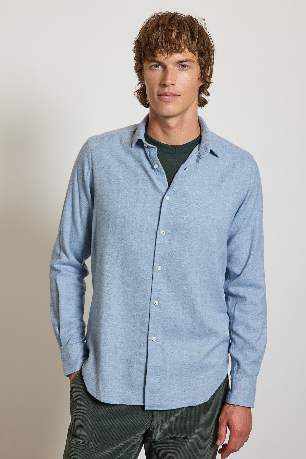 FLANNEL SEMI SLIM SHIRT BLUE HERRINGBONE