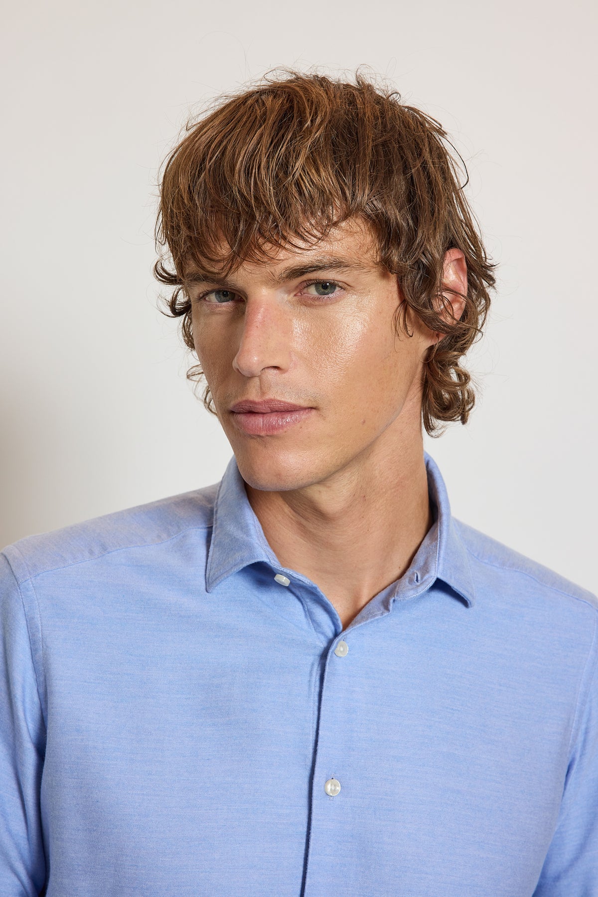 LYOCELL COTTON SEMI SLIM SHIRT BLUE