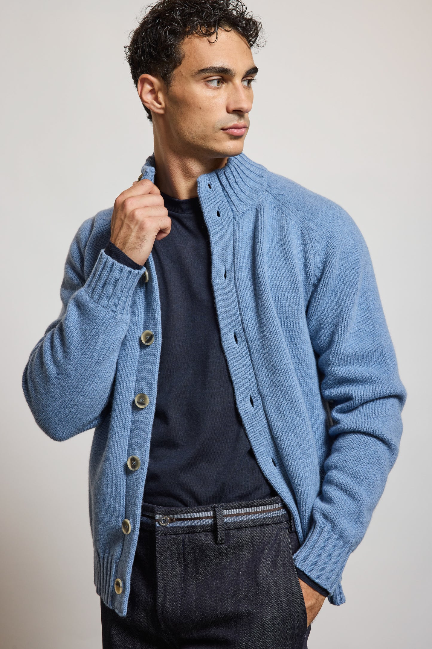 CARDIGAN EN LAINE CIEL