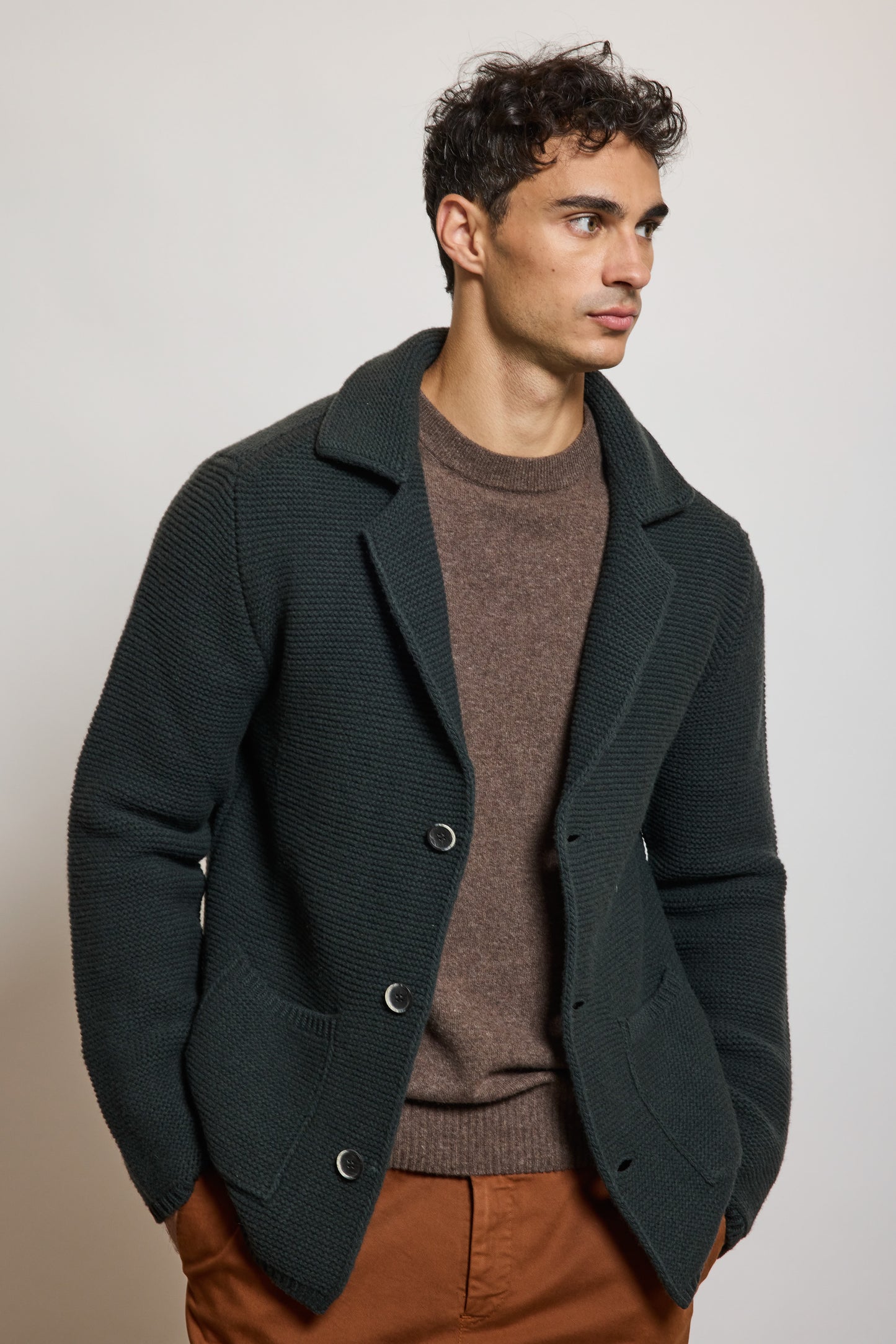 VESTE EN MAILLE KAKI