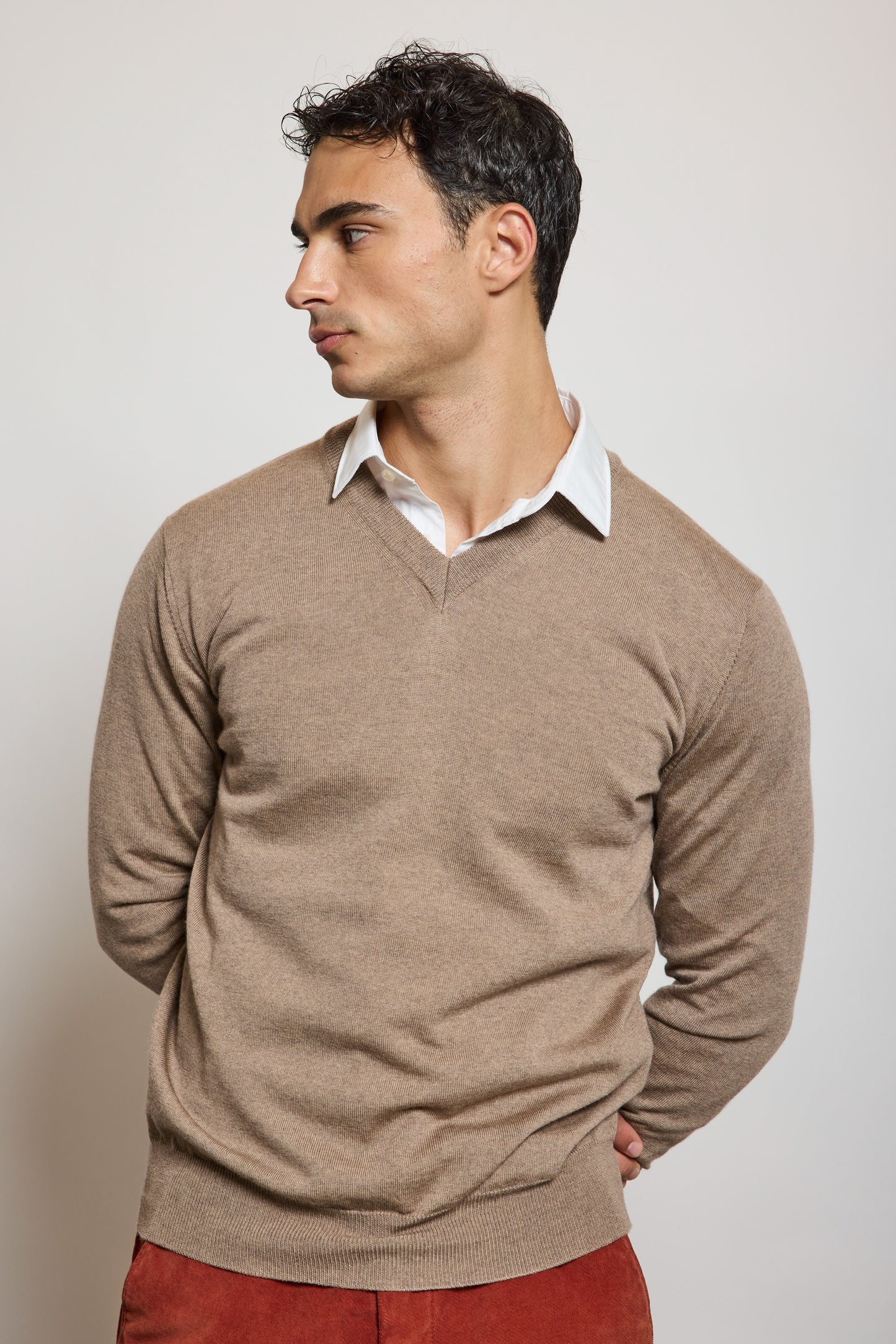 PULL V EN LAINE BEIGE