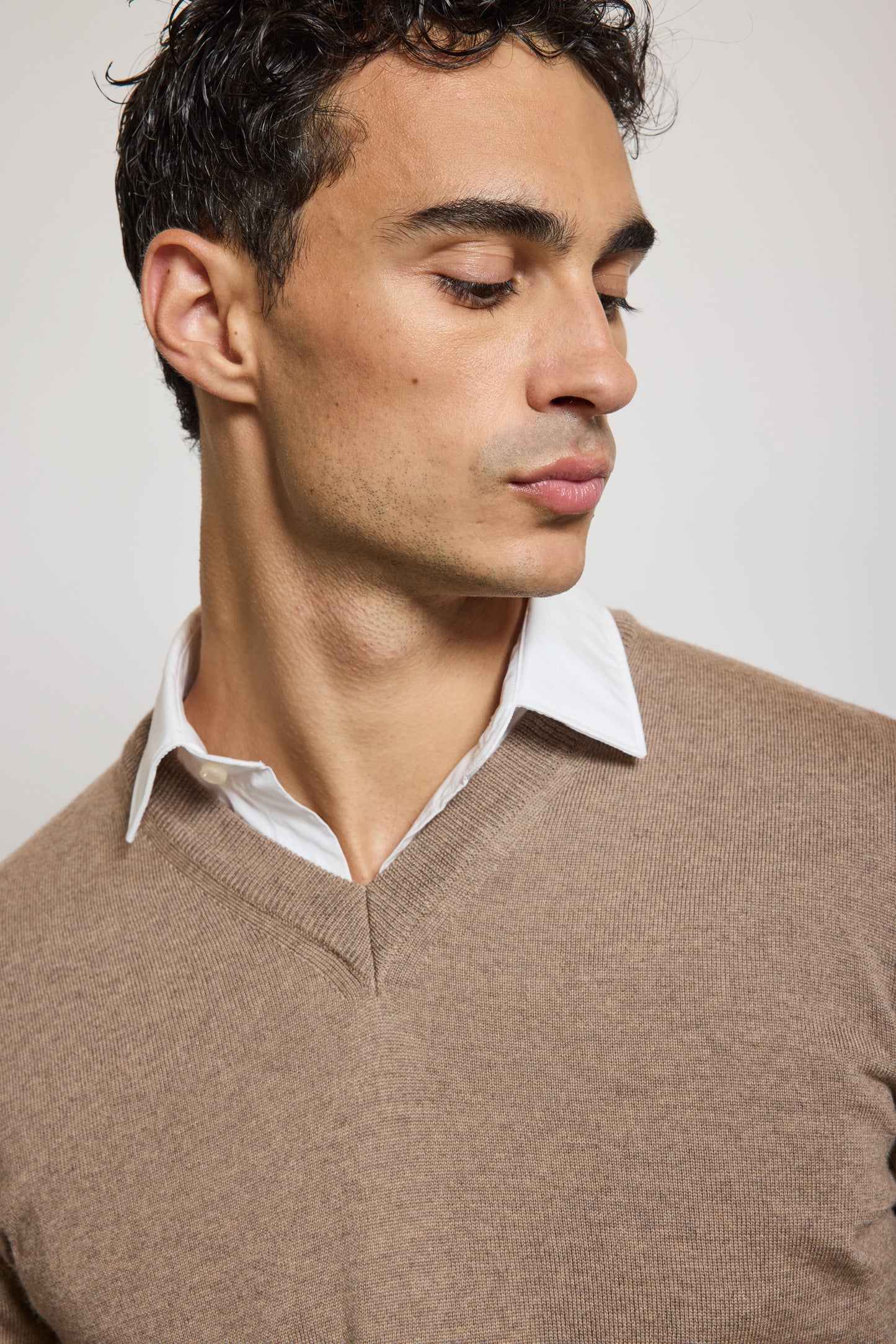PULL V EN LAINE BEIGE