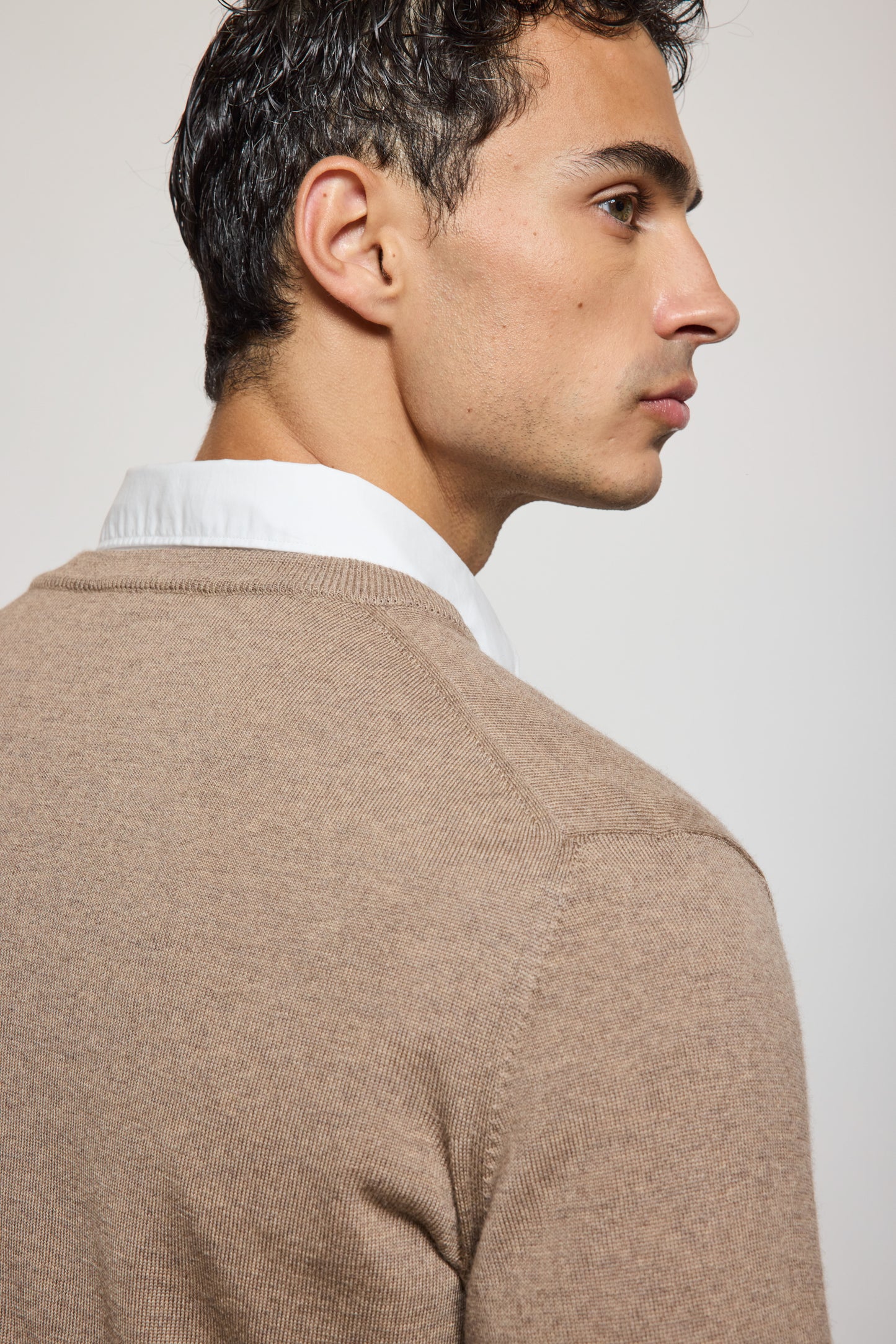 PULL V EN LAINE BEIGE