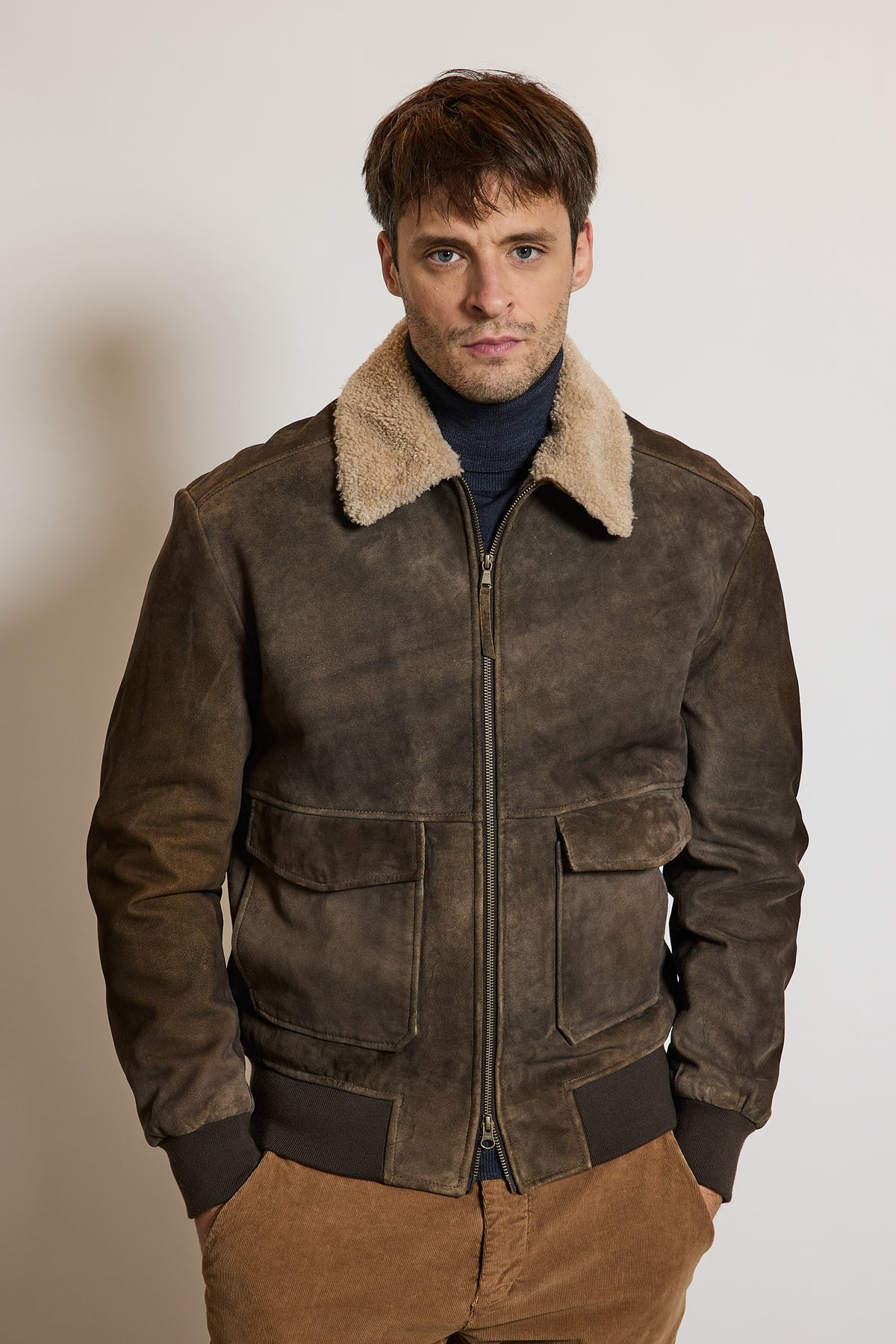 BLOUSON AVIATOR FOURRÉ TAUPE