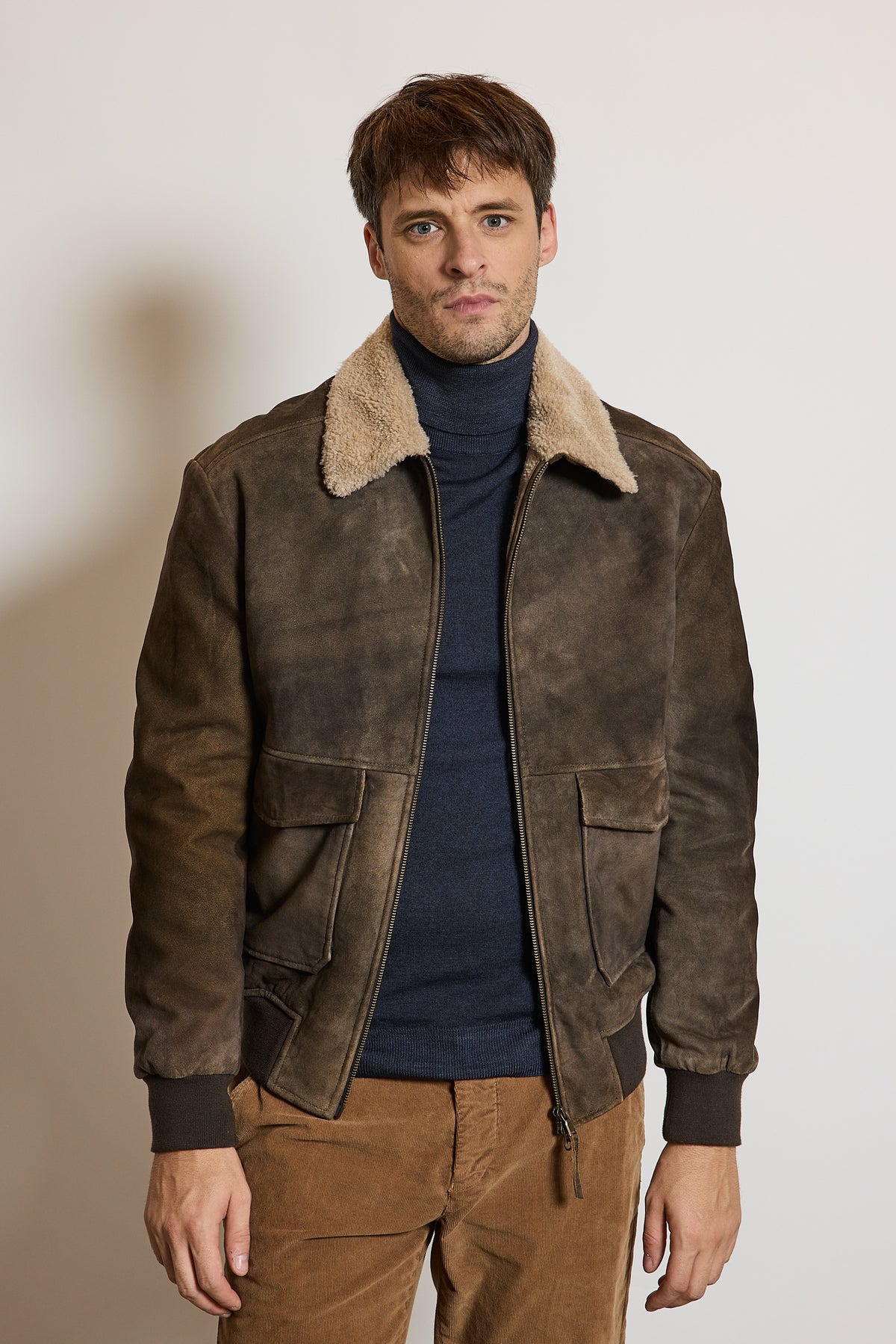 BLOUSON AVIATOR FOURRÉ TAUPE