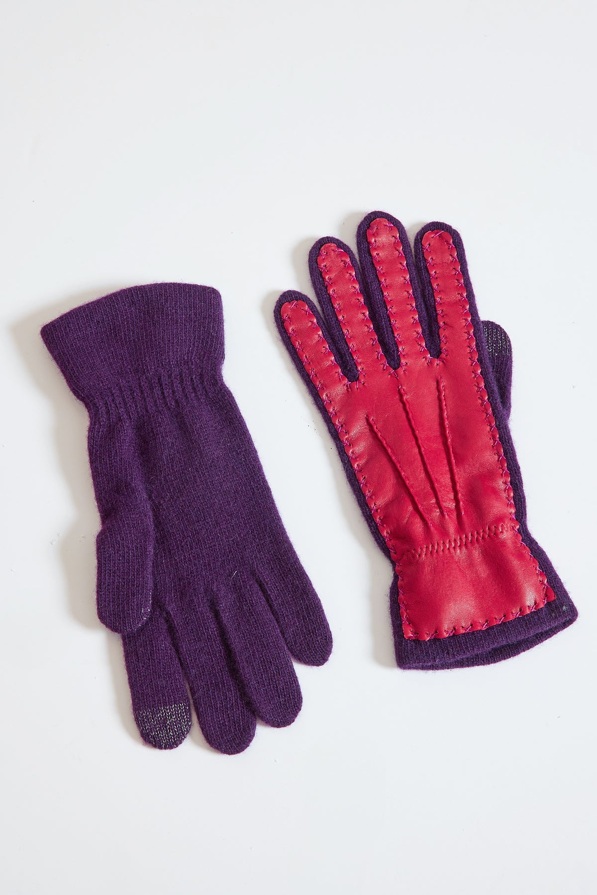 GANTS BI-MATIÈRE PRUNE