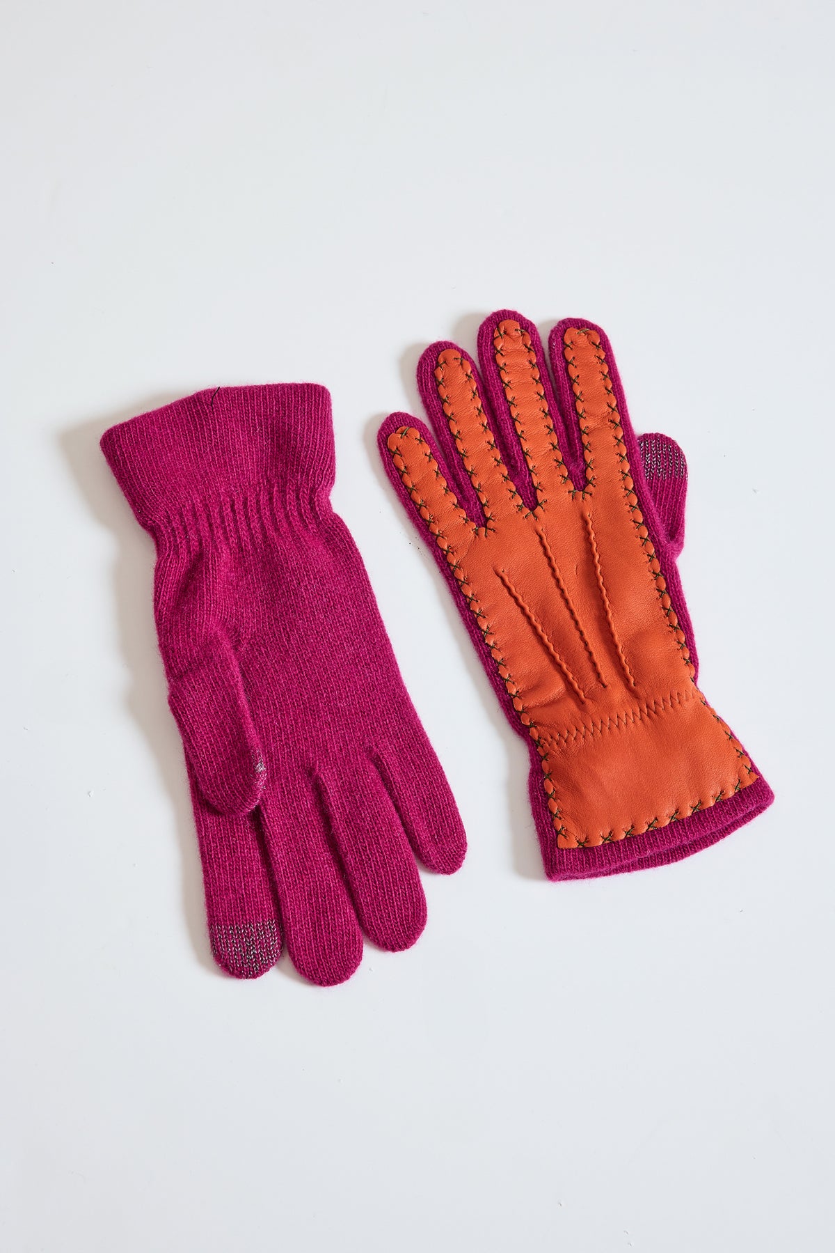 GANTS BI-MATIÈRE ROSE