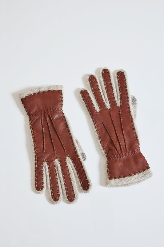 GANTS BI-MATIÈRE LUREX BEIGE
