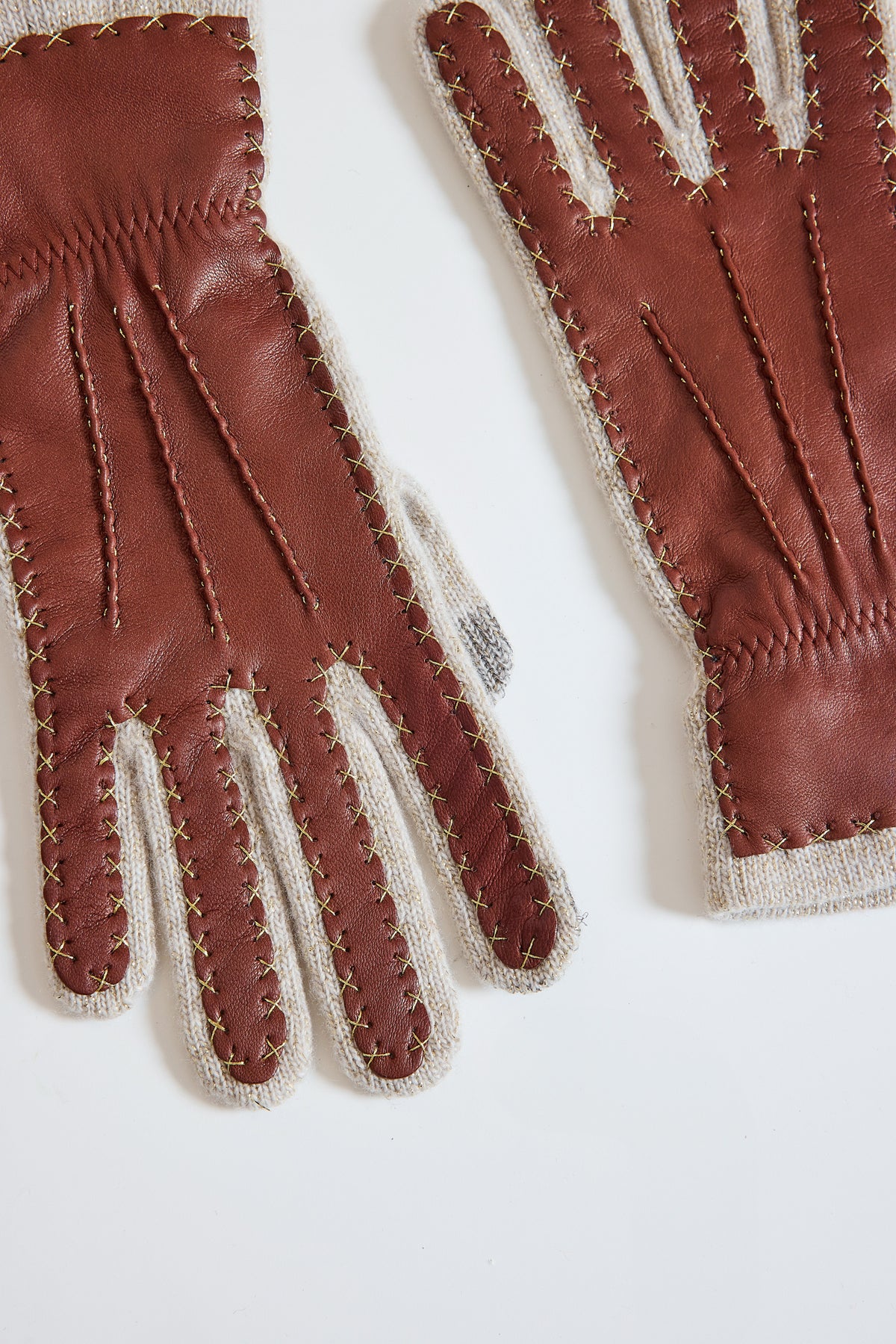 GANTS BI-MATIÈRE LUREX BEIGE