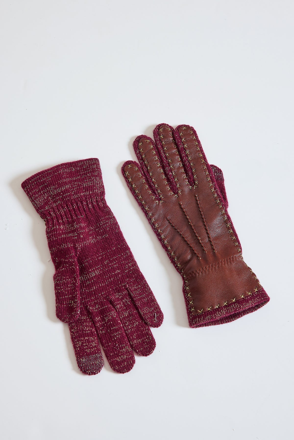 GANTS BI-MATIÈRE LUREX BORDEAUX