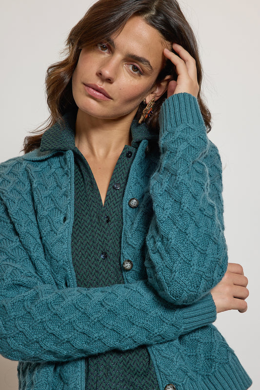 CARDIGAN TORSADÉ PETROLE
