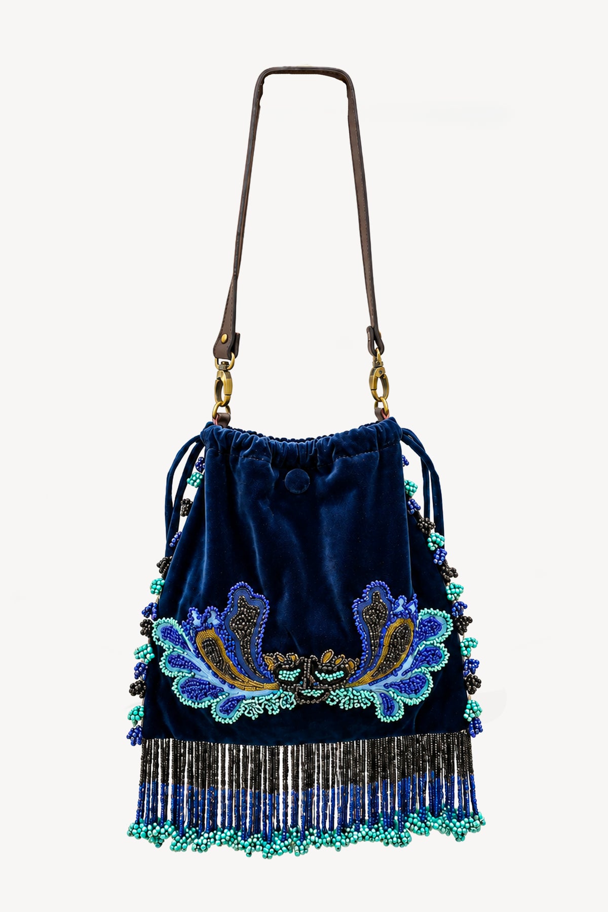 SAC EN VELOURS BRODÉ BLEU