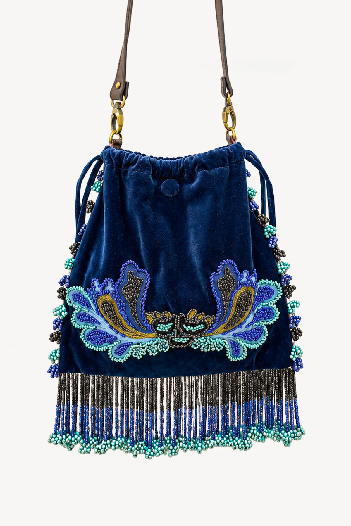 SAC EN VELOURS BRODÉ BLEU