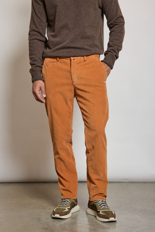 PANTALON VELOURS DIAGONALE MANDARINE
