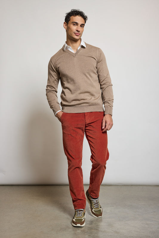 PANTALON VELOURS DIAGONALE TERRACOTTA