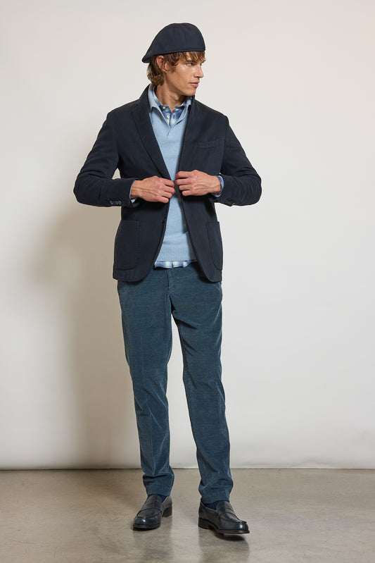 PANTALON VELOURS CÔTELÉ BLEU