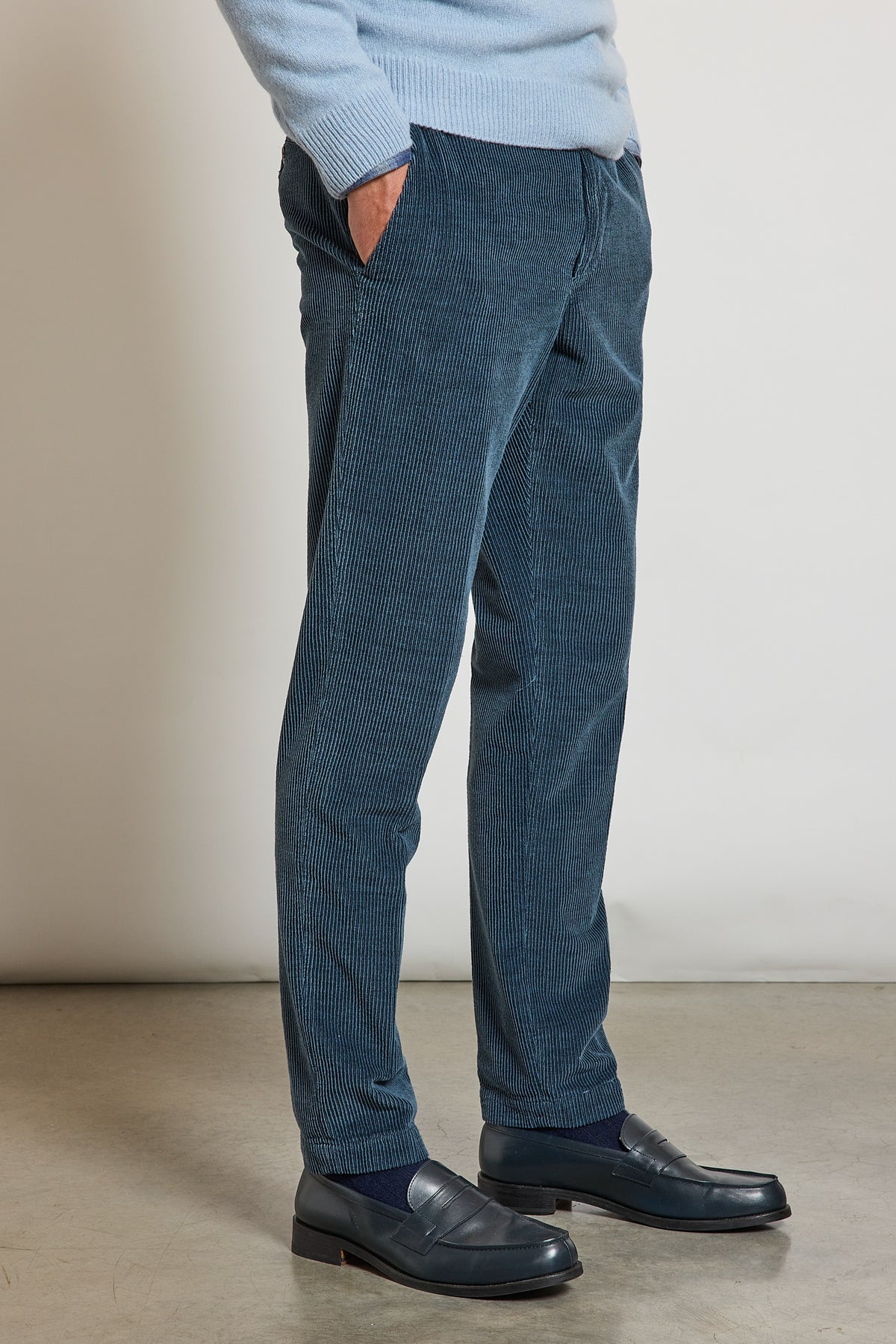 PANTALON VELOURS CÔTELÉ BLEU