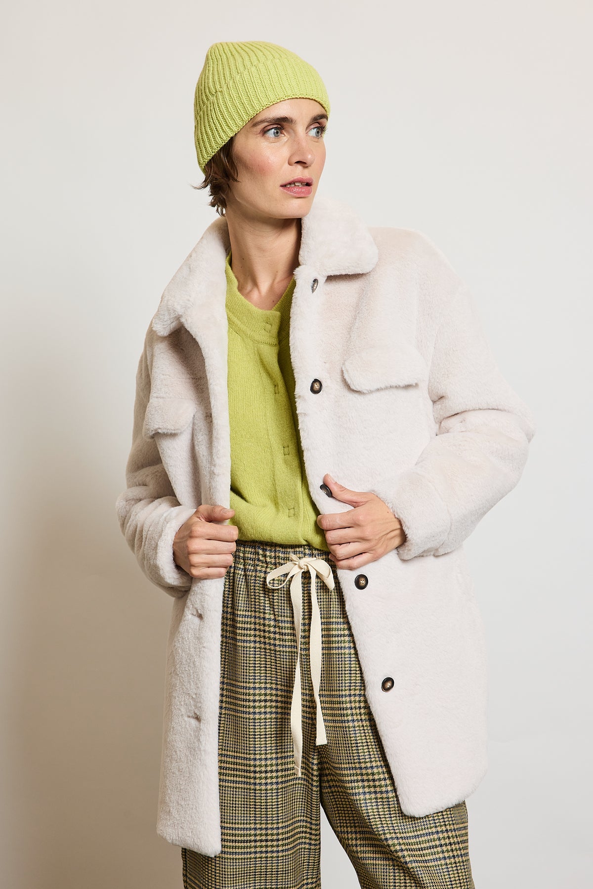 FAUX FUR COAT CHALK
