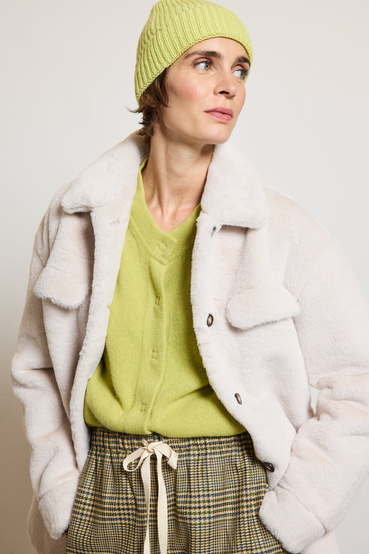 FAUX FUR COAT CHALK