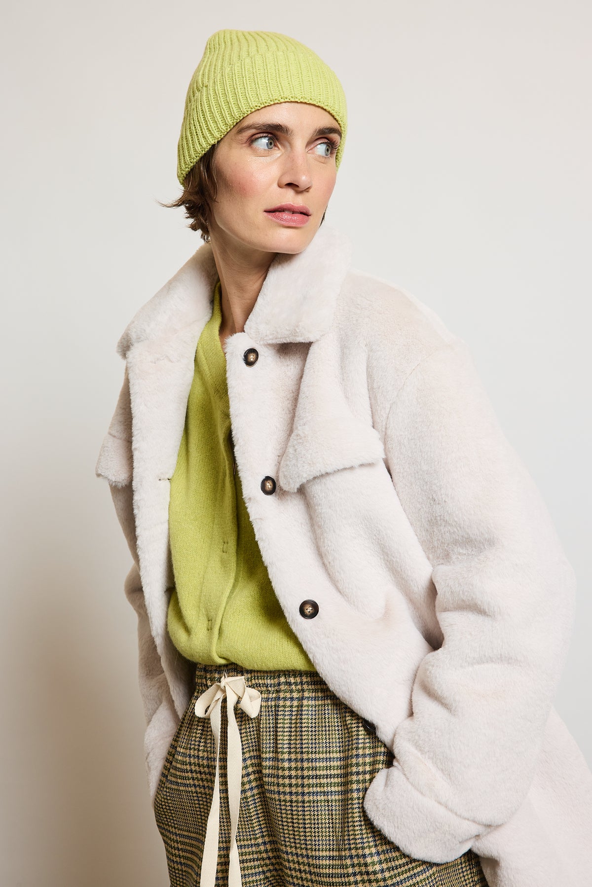 FAUX FUR COAT CHALK