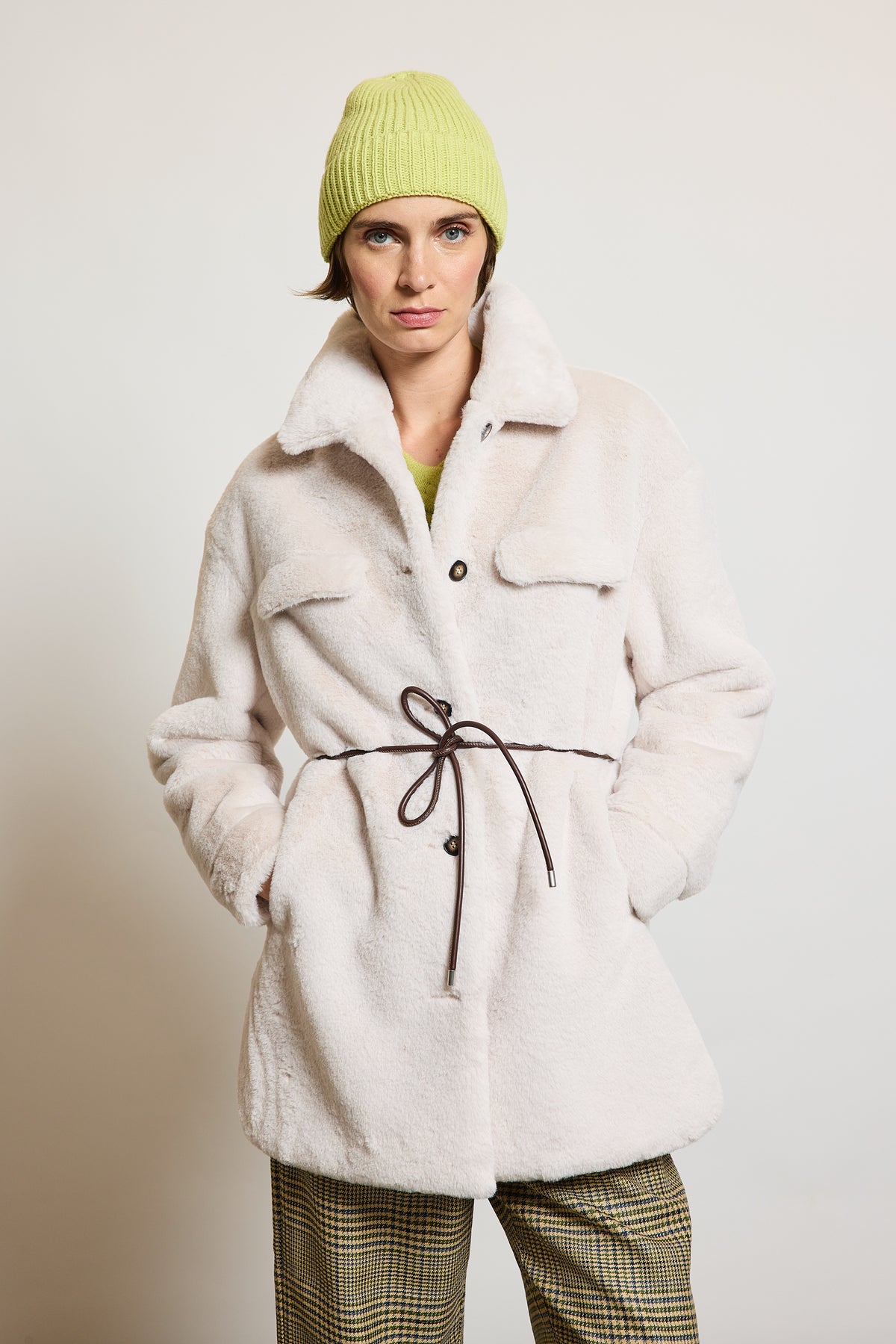 FAUX FUR COAT CHALK