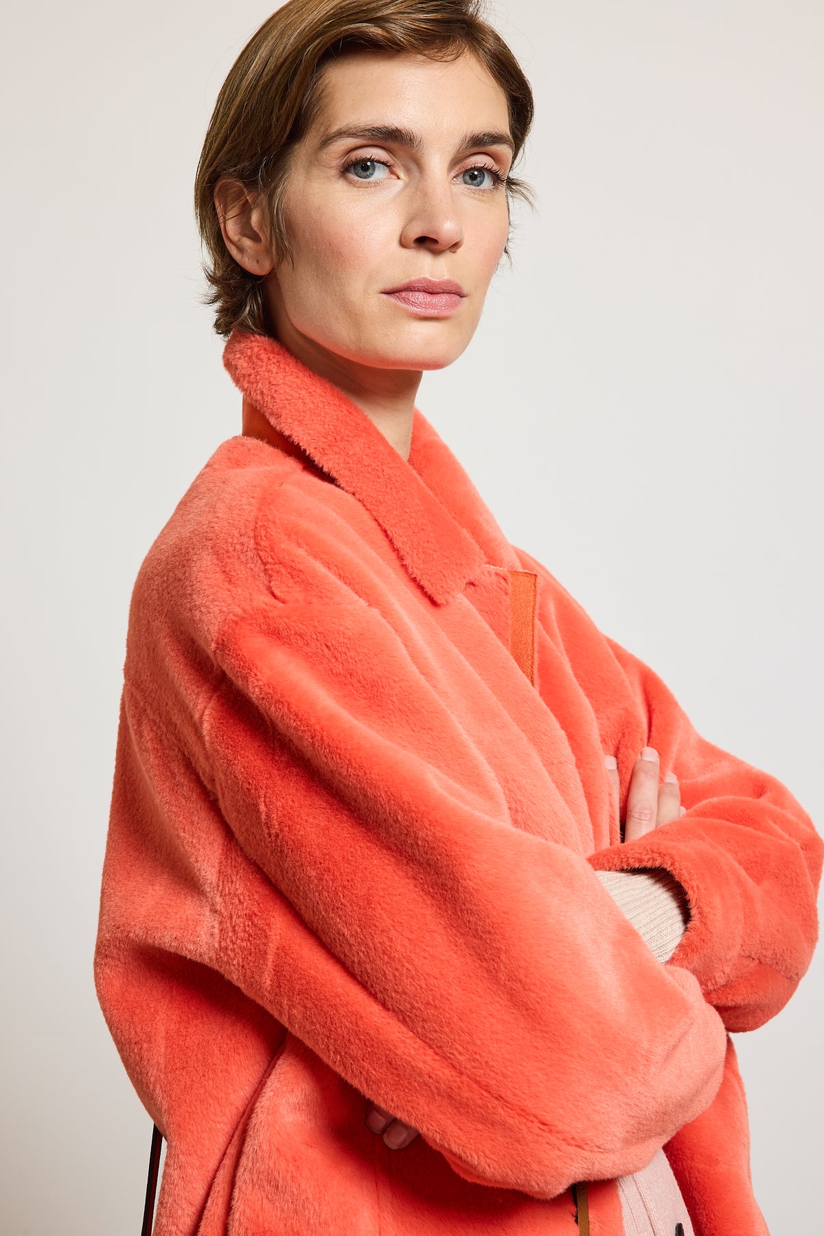 FAUX FUR OVERSHIRT CORAL