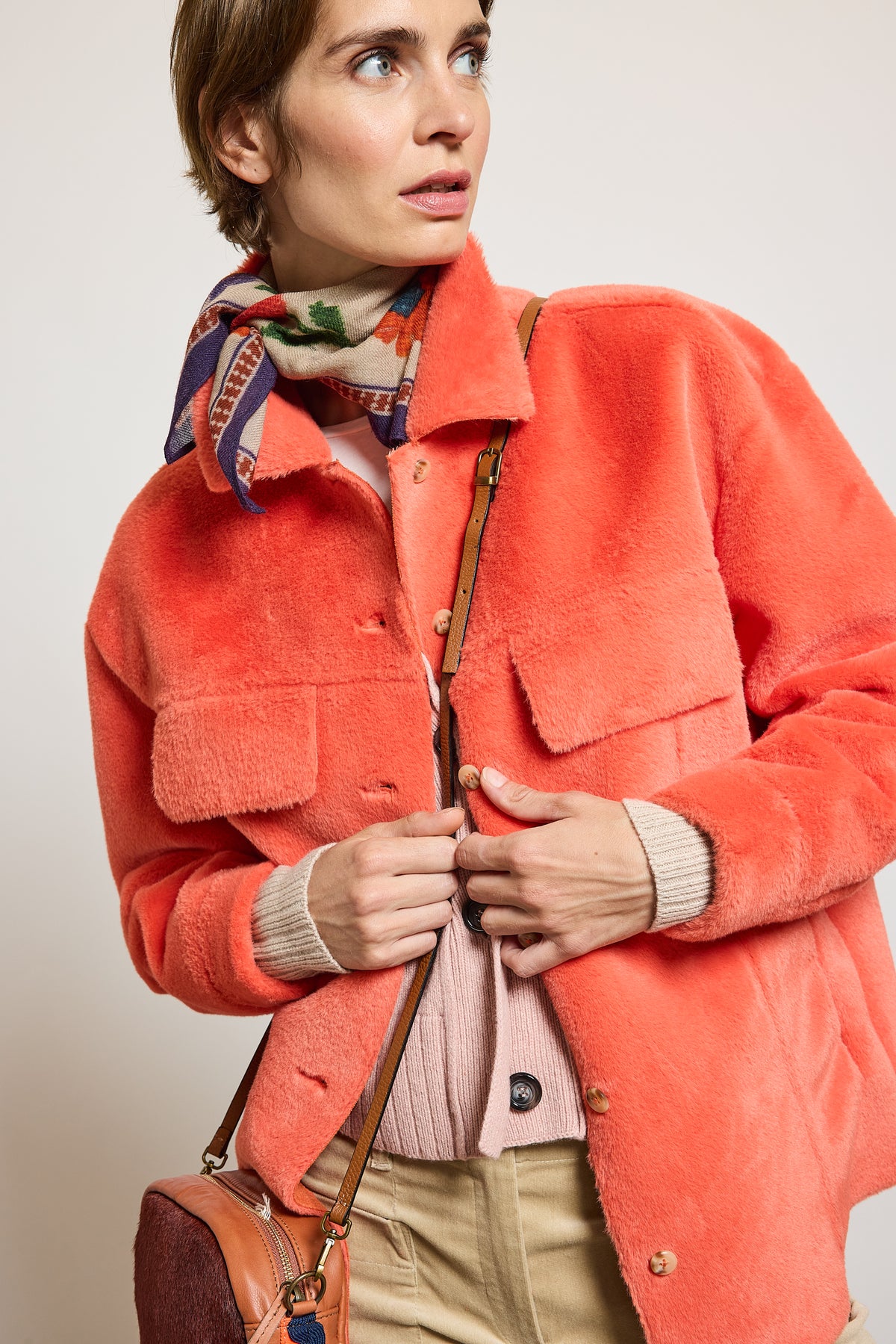 FAUX FUR OVERSHIRT CORAL