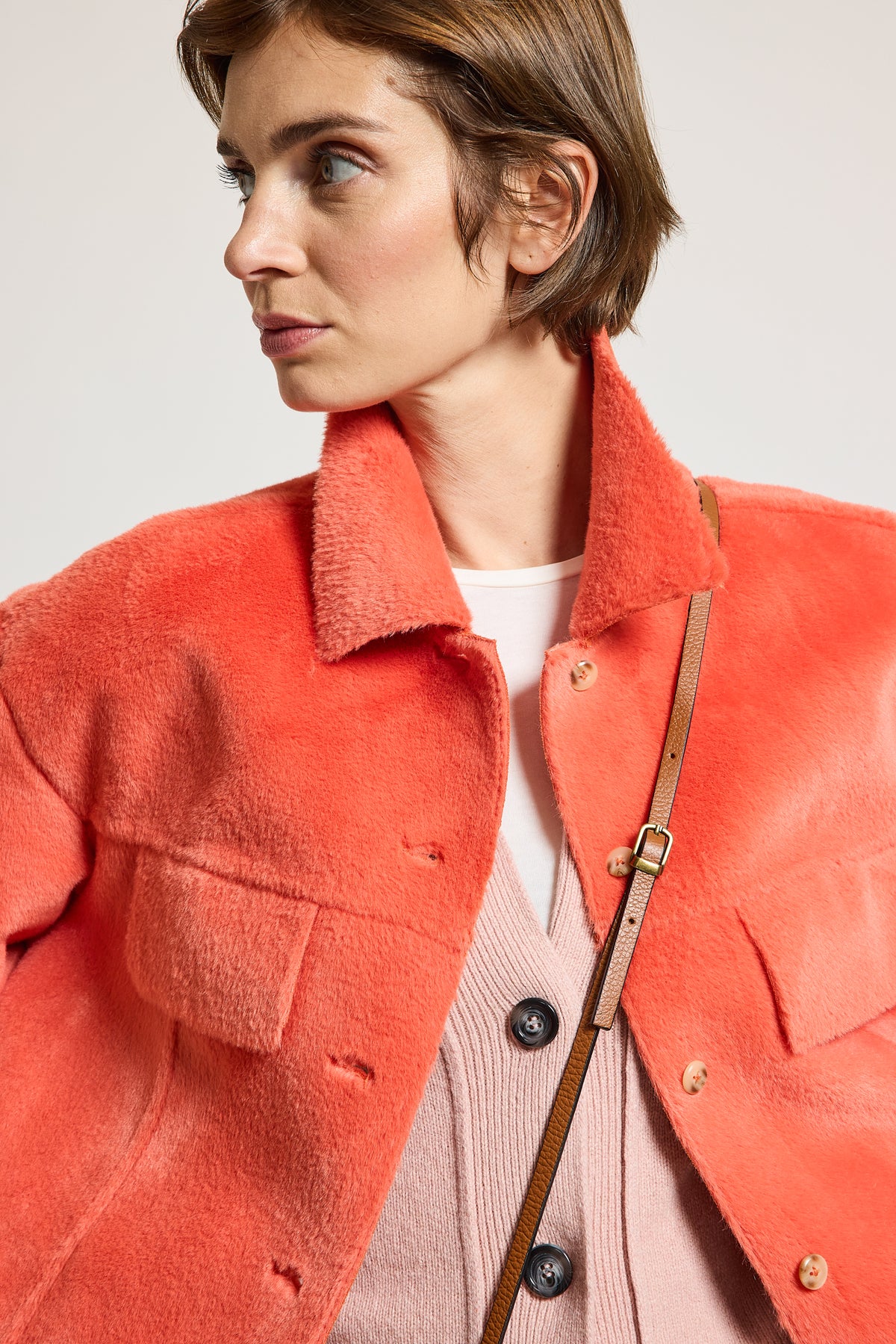 FAUX FUR OVERSHIRT CORAL